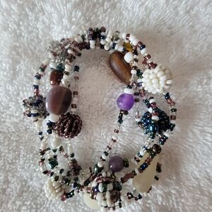 Multi Strand Stone and Glass Beaded Stretch Bracelet